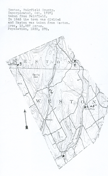 Weston, Connecticut Cemetery Map from the Hale Collection of Cemetery Records